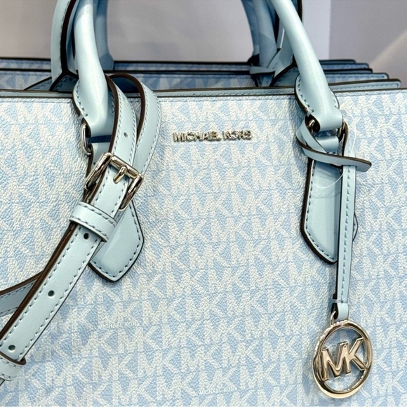 Michael Kors Sheila Medium Signature Logo Satchel Bag Light Sky Blue - Picture 6 of 11
